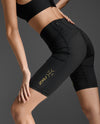 Light Speed Mid-Rise Compression Shorts - Black/Gold Reflective